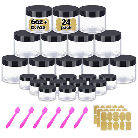 6oz + 0.7oz set of 24pcs Plastic Jars with Lids